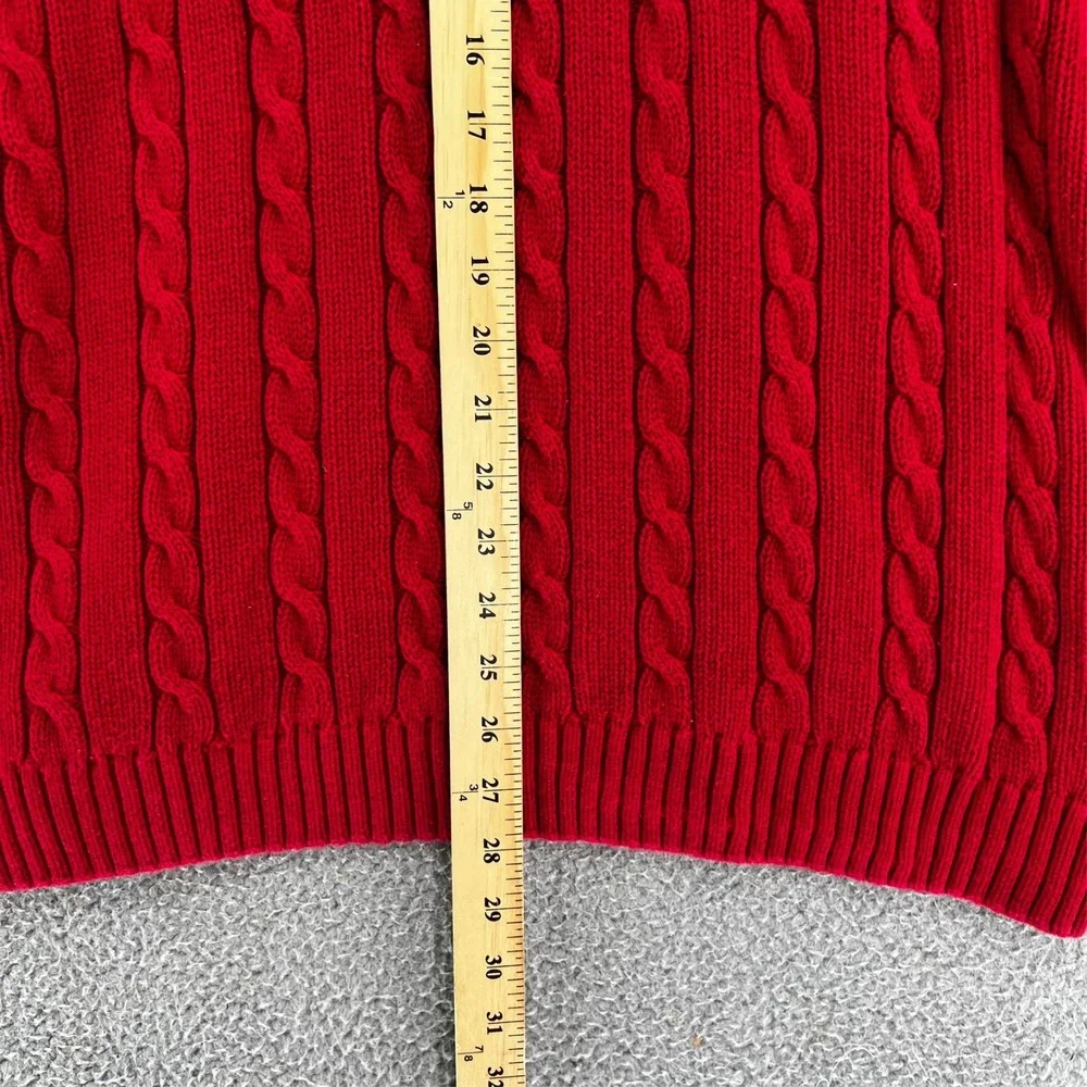 Vintage Y2k Chaps Ralph Lauren Men's‎ Red Cotton Cable Knit Pullover Sweater XL